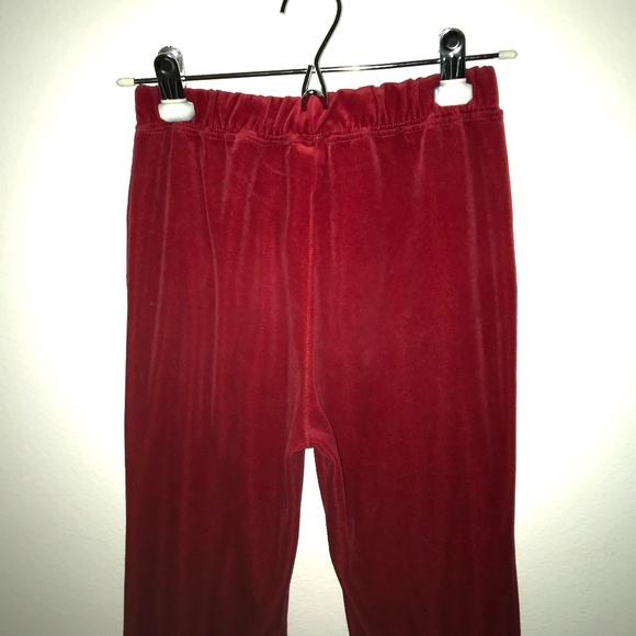 Red Velour Women's Sweatpants 2000s US Size XS-S Y2K Rhinestones Heart Sweats - Picture 7 of 8